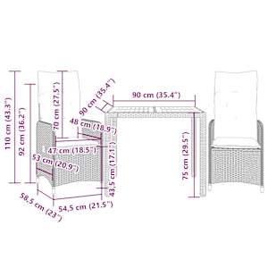 3dílný zahradní bistro set s poduškami béžový polyratan - obrázek 8