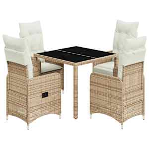 5dílný zahradní bistro set s poduškami béžový polyratan - obrázek 2