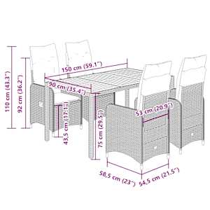 5dílný zahradní bistro set s poduškami béžový polyratan - obrázek 7
