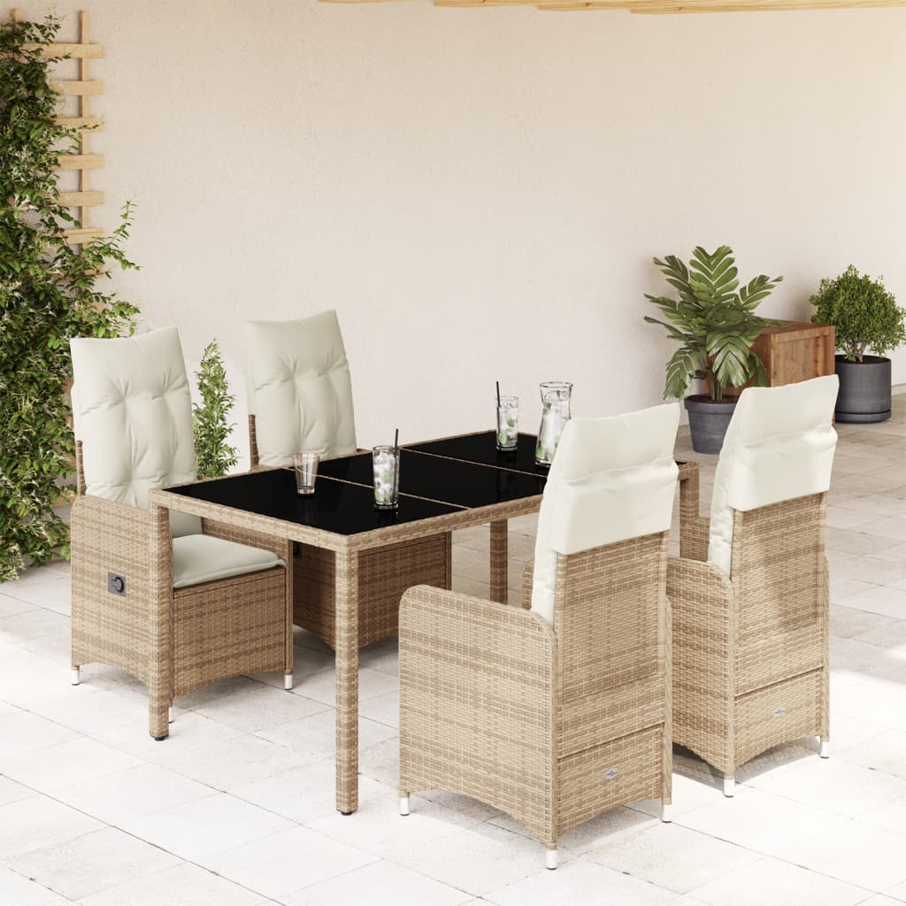 5-tlg. Garten-Bistro-Set mit Kissen Beige Poly Rattan