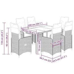7dílný zahradní bistro set s poduškami béžový polyratan - obrázek 9