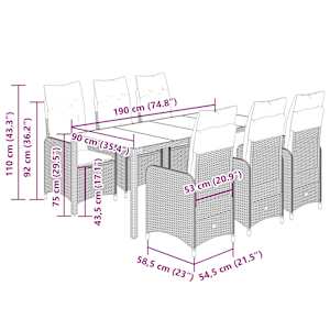 7dílný zahradní bistro set s poduškami béžový polyratan - obrázek 7