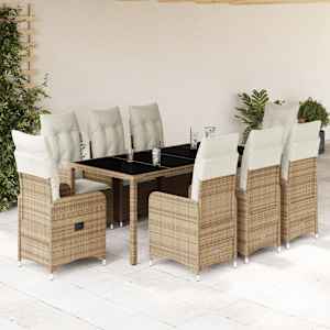 9dílný zahradní bistro set s poduškami béžový polyratan - obrázek 1