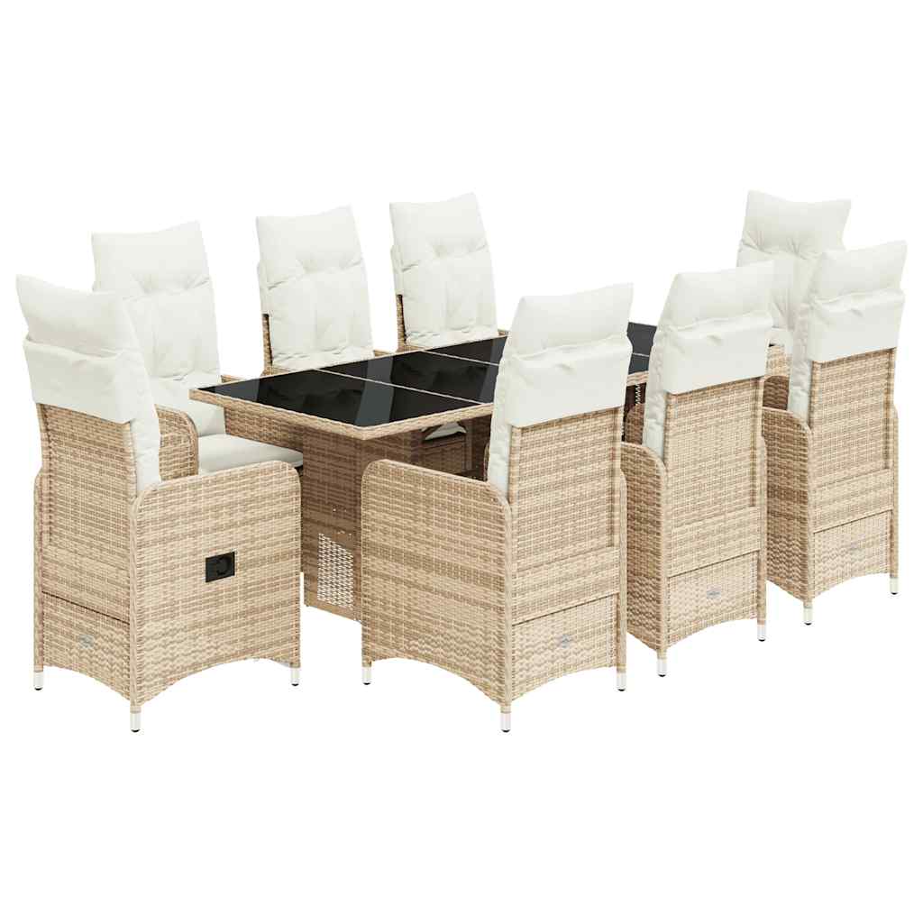 vidaXL Set bistro de grădină, 9 piese, cu perne, bej, poliratan