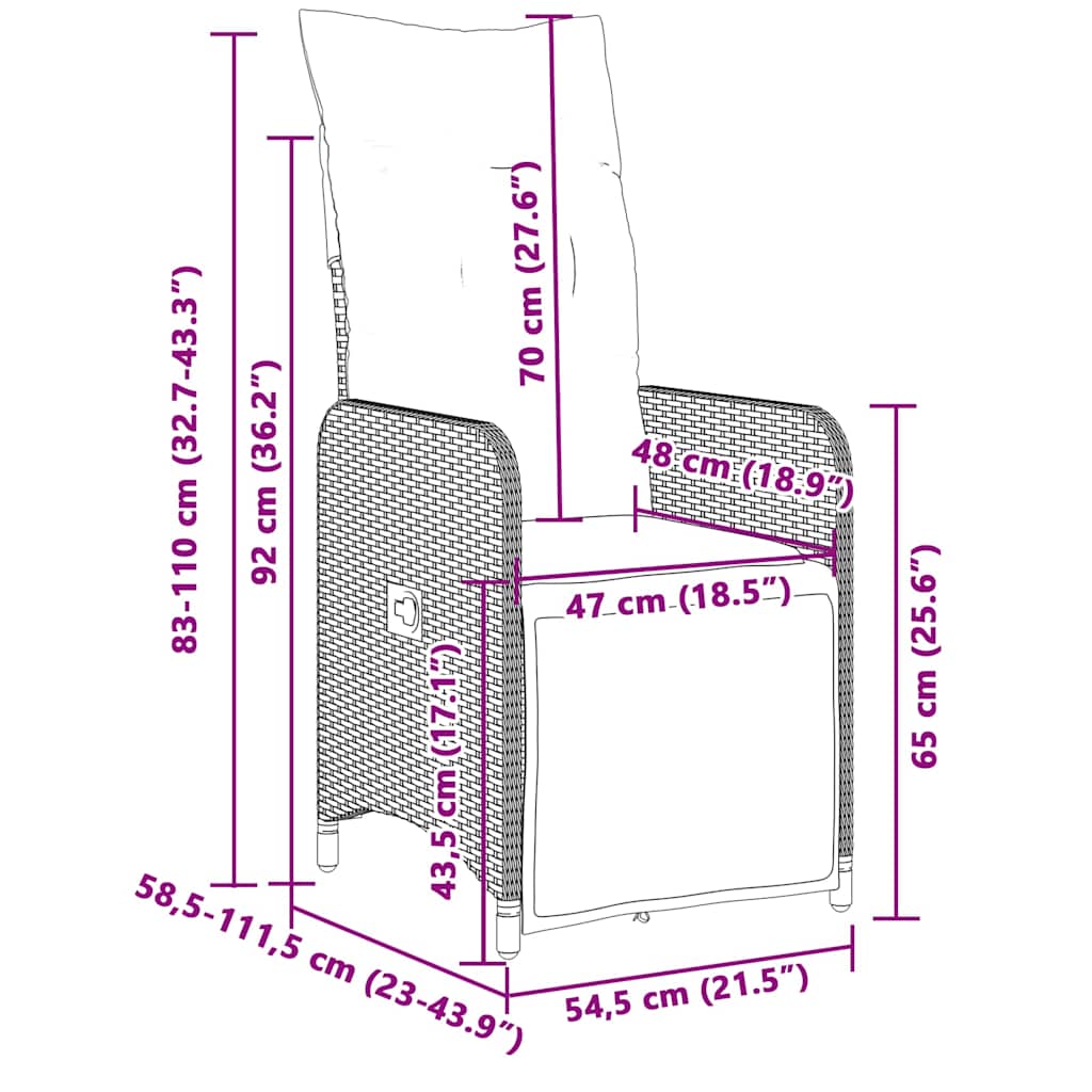 9-Piece bistro furniture set, mattresses, beige pe rattan