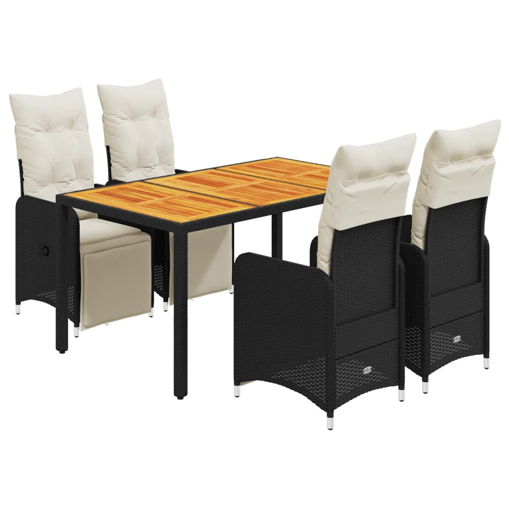 vidaXL 5dílný zahradní bistro set s poduškami černý polyratan