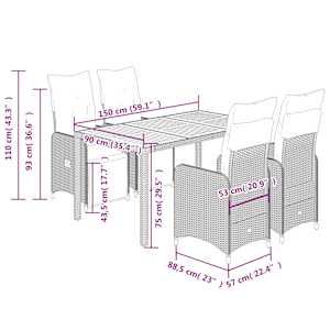 5dílný zahradní bistro set s poduškami černý polyratan - obrázek 7