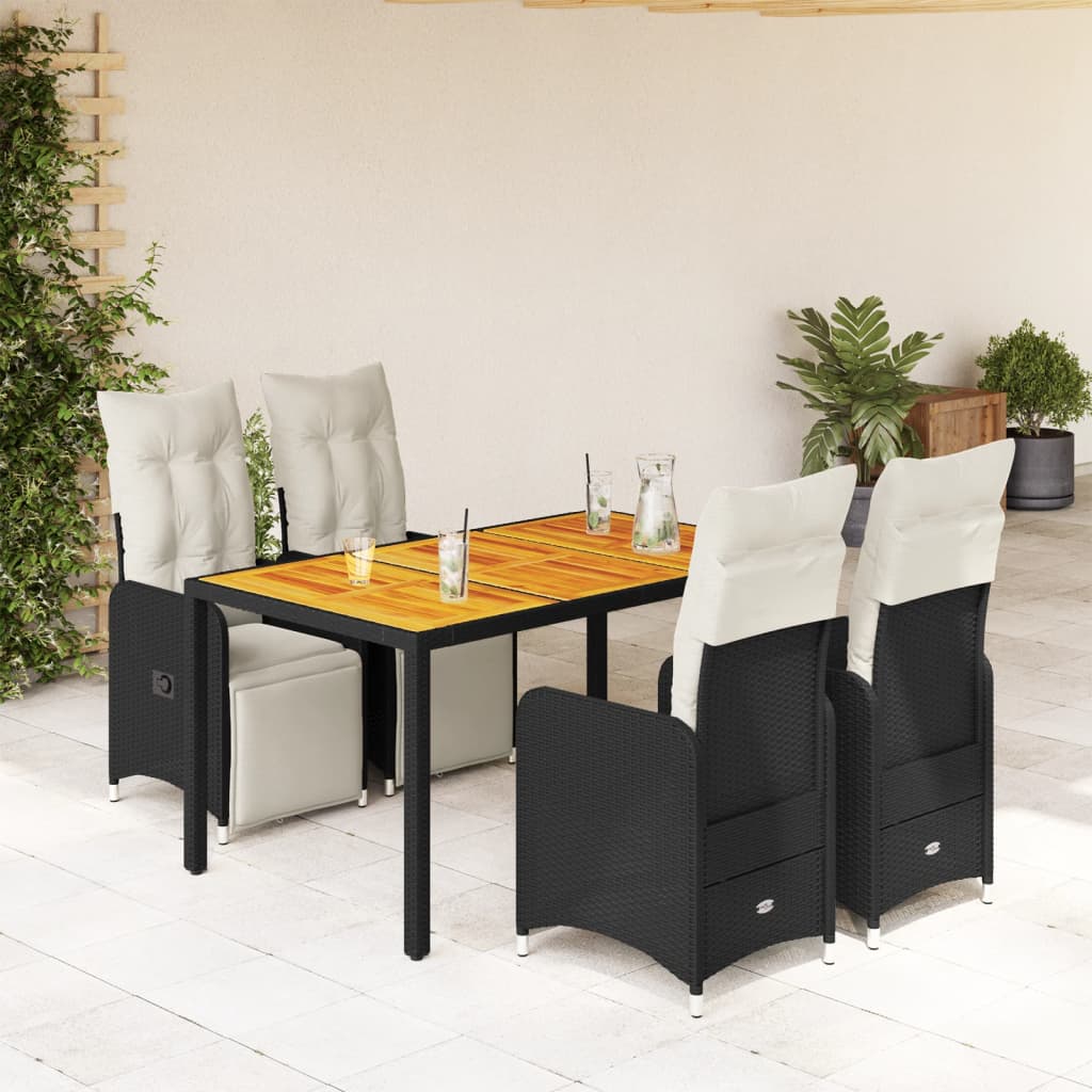 vidaXL Set bistro de grădină cu perne, 5 piese, negru, poliratan