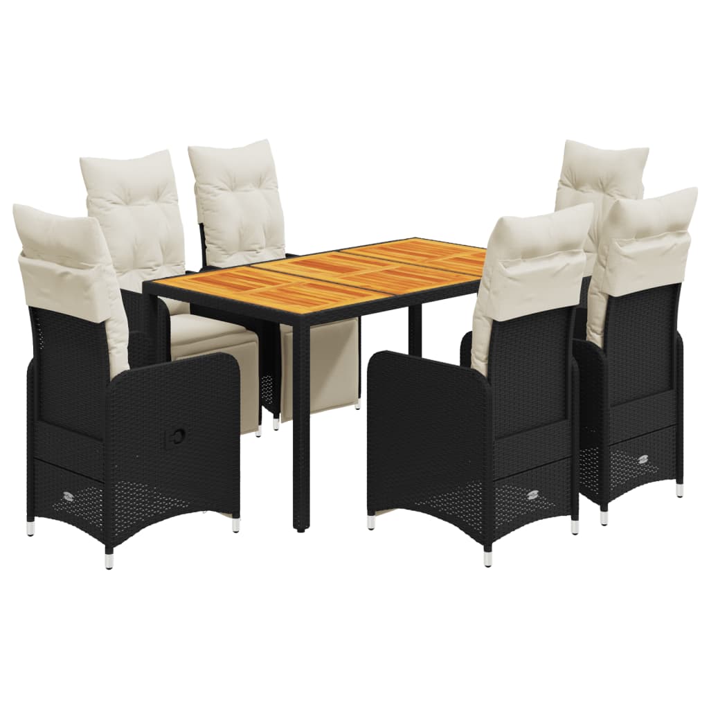 vidaXL 7dílný zahradní bistro set s poduškami černý polyratan
