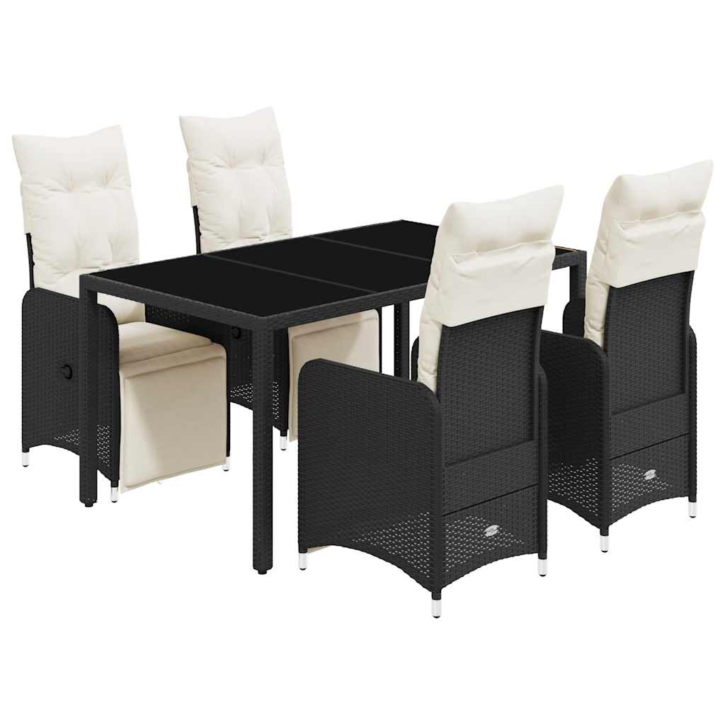 vidaXL 5dílný zahradní bistro set s poduškami černý polyratan