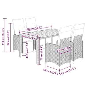 5dílný zahradní bistro set s poduškami černý polyratan - obrázek 7