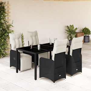 5dílný zahradní bistro set s poduškami černý polyratan - obrázek 1