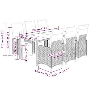 7dílný zahradní bistro set s poduškami černý polyratan - obrázek 7