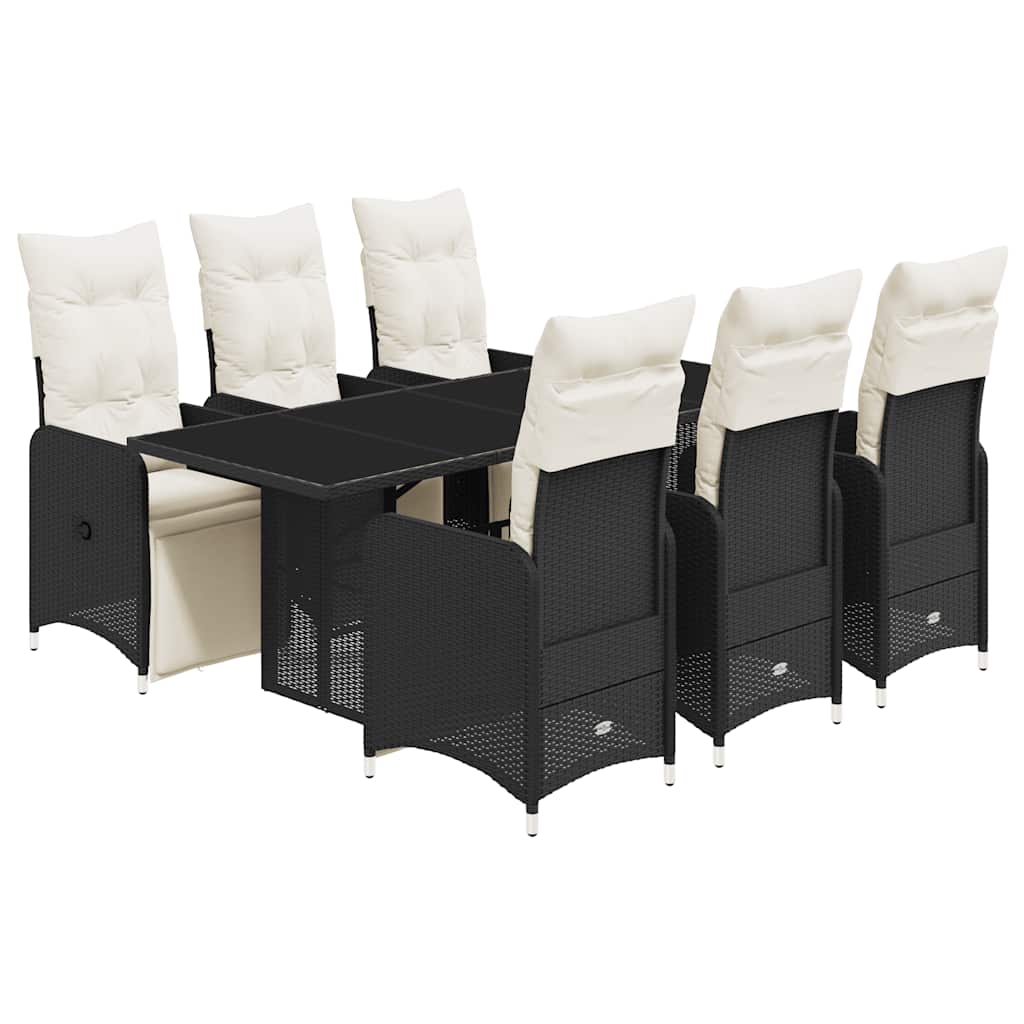 vidaXL 7dílný zahradní bistro set s poduškami černý polyratan