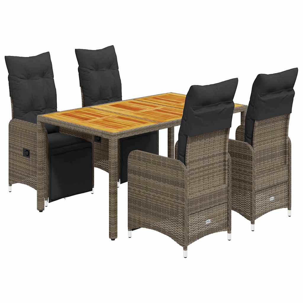 vidaXL 5dílný zahradní bistro set s poduškami šedý polyratan