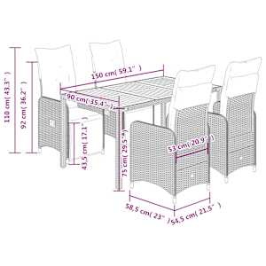 5dílný zahradní bistro set s poduškami šedý polyratan - obrázek 7