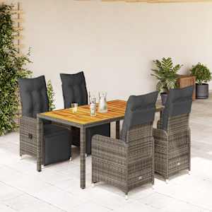 5dílný zahradní bistro set s poduškami šedý polyratan - obrázek 1