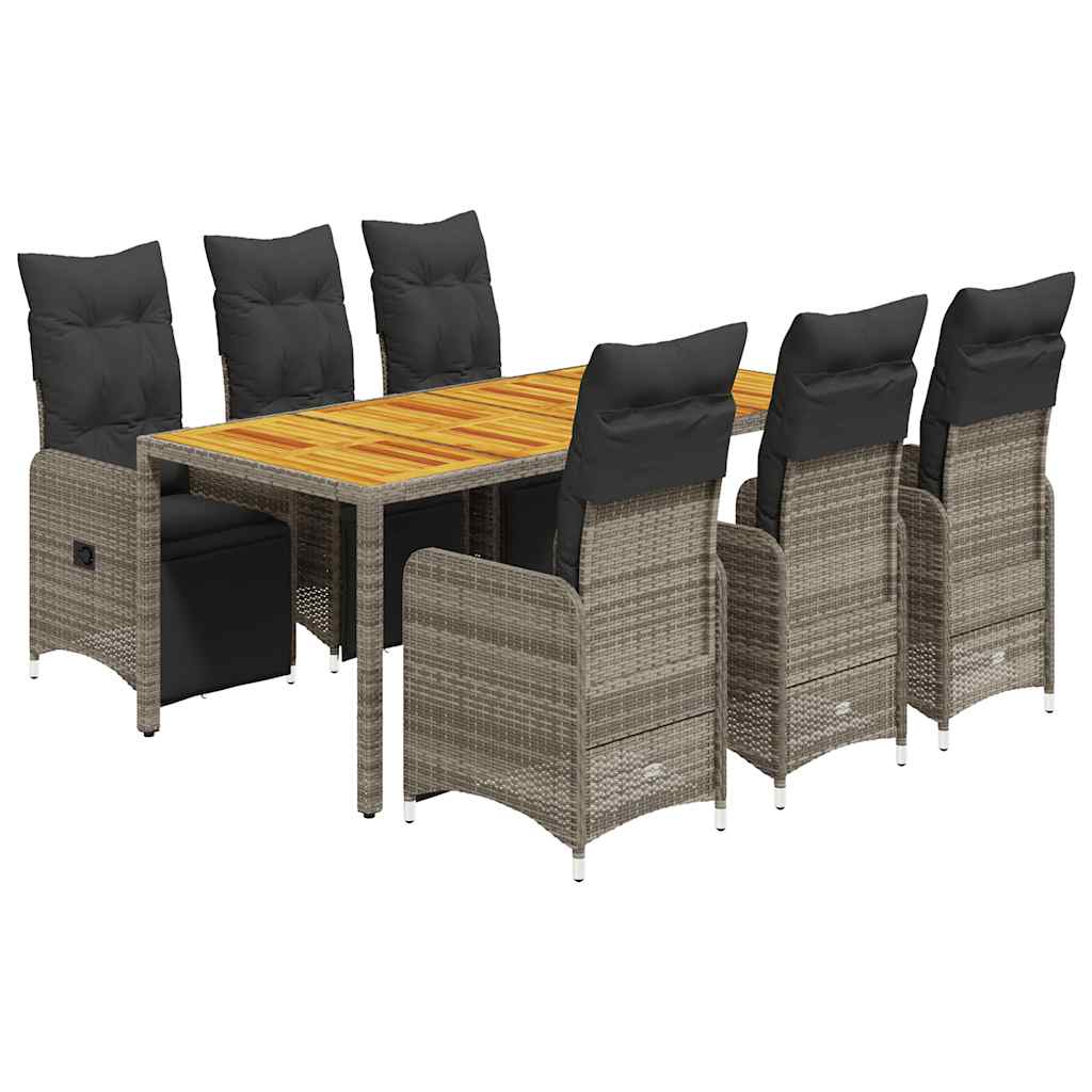 vidaXL 7dílný zahradní bistro set s poduškami šedý polyratan