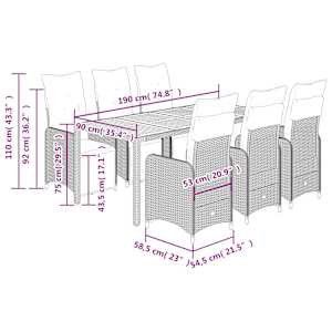 7dílný zahradní bistro set s poduškami šedý polyratan - obrázek 7