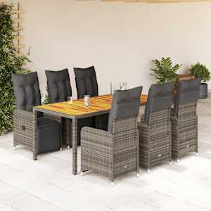 7dílný zahradní bistro set s poduškami šedý polyratan - obrázek 1