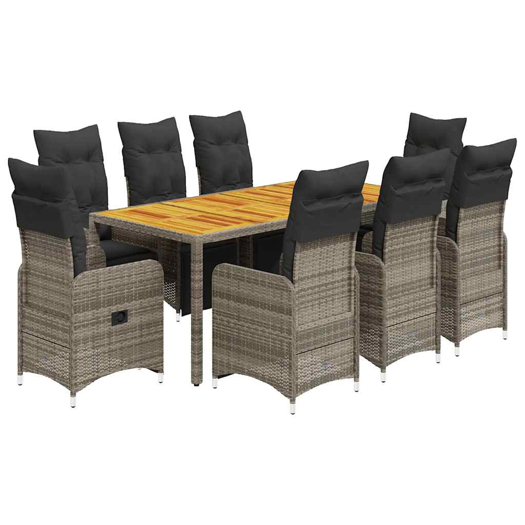 vidaXL 9dílný zahradní bistro set s poduškami šedý polyratan