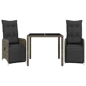 3dílný zahradní bistro set s poduškami šedý polyratan - obrázek 2
