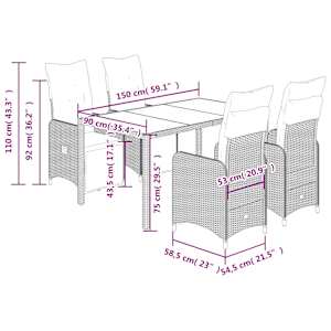 5dílný zahradní bistro set s poduškami šedý polyratan - obrázek 7