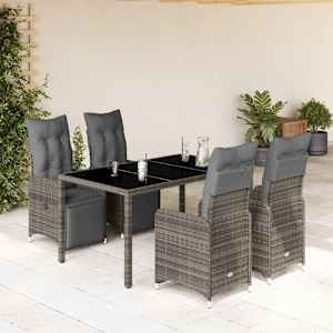 5dílný zahradní bistro set s poduškami šedý polyratan