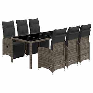 7dílný zahradní bistro set s poduškami šedý polyratan - obrázek 2