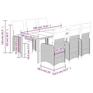 7dílný zahradní bistro set s poduškami šedý polyratan - obrázek 7