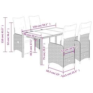 5dílný zahradní bistro set s poduškami hnědý polyratan - obrázek 7