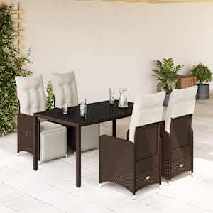 5dílný zahradní bistro set s poduškami hnědý polyratan - obrázek 1