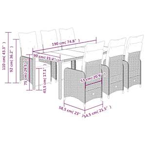 7dílný zahradní bistro set s poduškami hnědý polyratan - obrázek 7