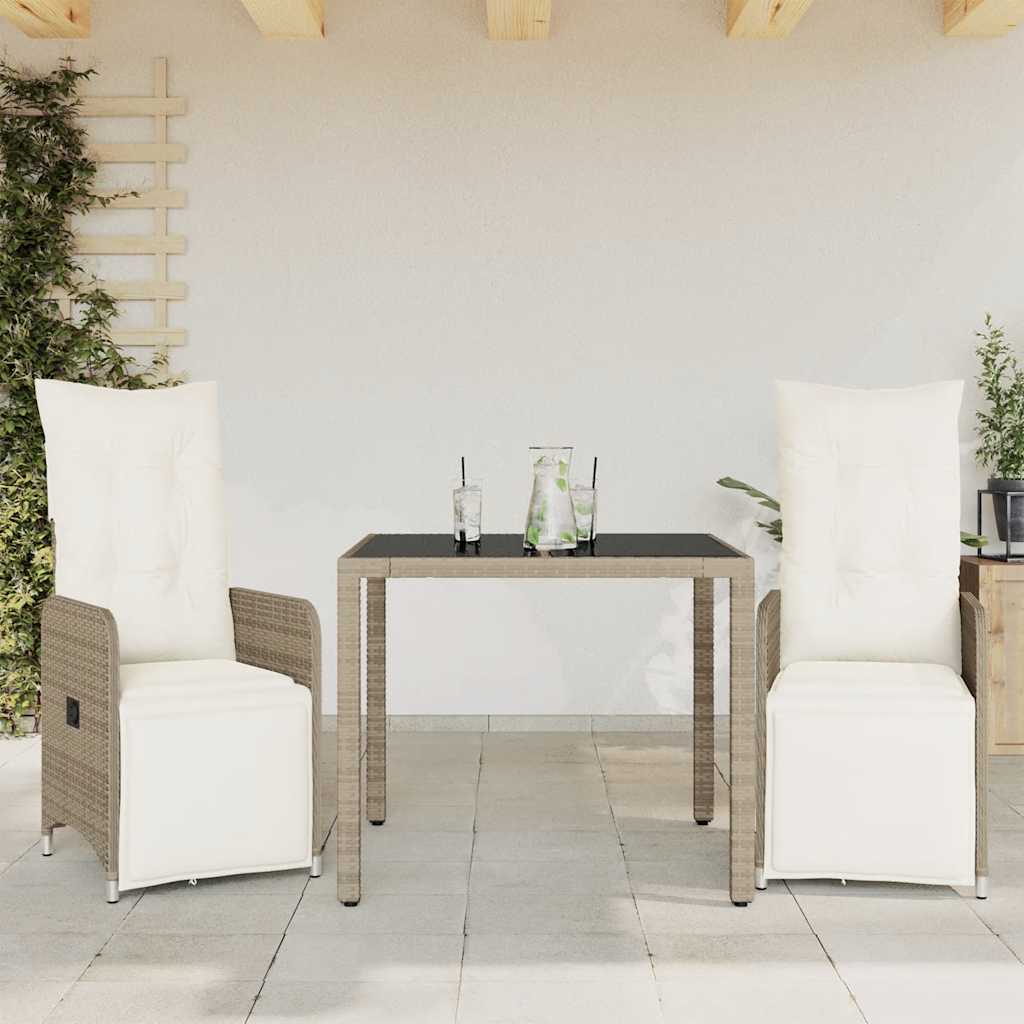 vidaXL 3-tlg. Garten-Bistro-Set mit Kissen Braun Poly Rattan