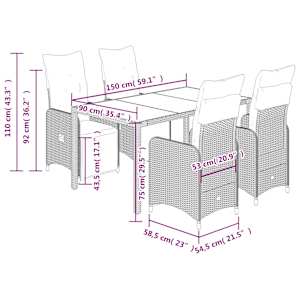 5dílný zahradní bistro set s poduškami hnědý polyratan - obrázek 7