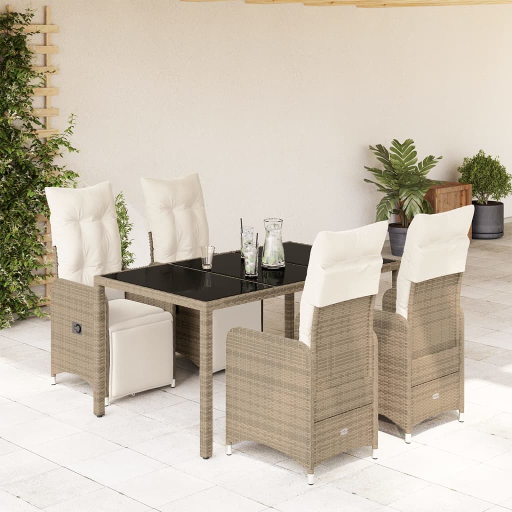 vidaXL 5-tlg. Garten-Bistro-Set mit Kissen Braun Poly Rattan