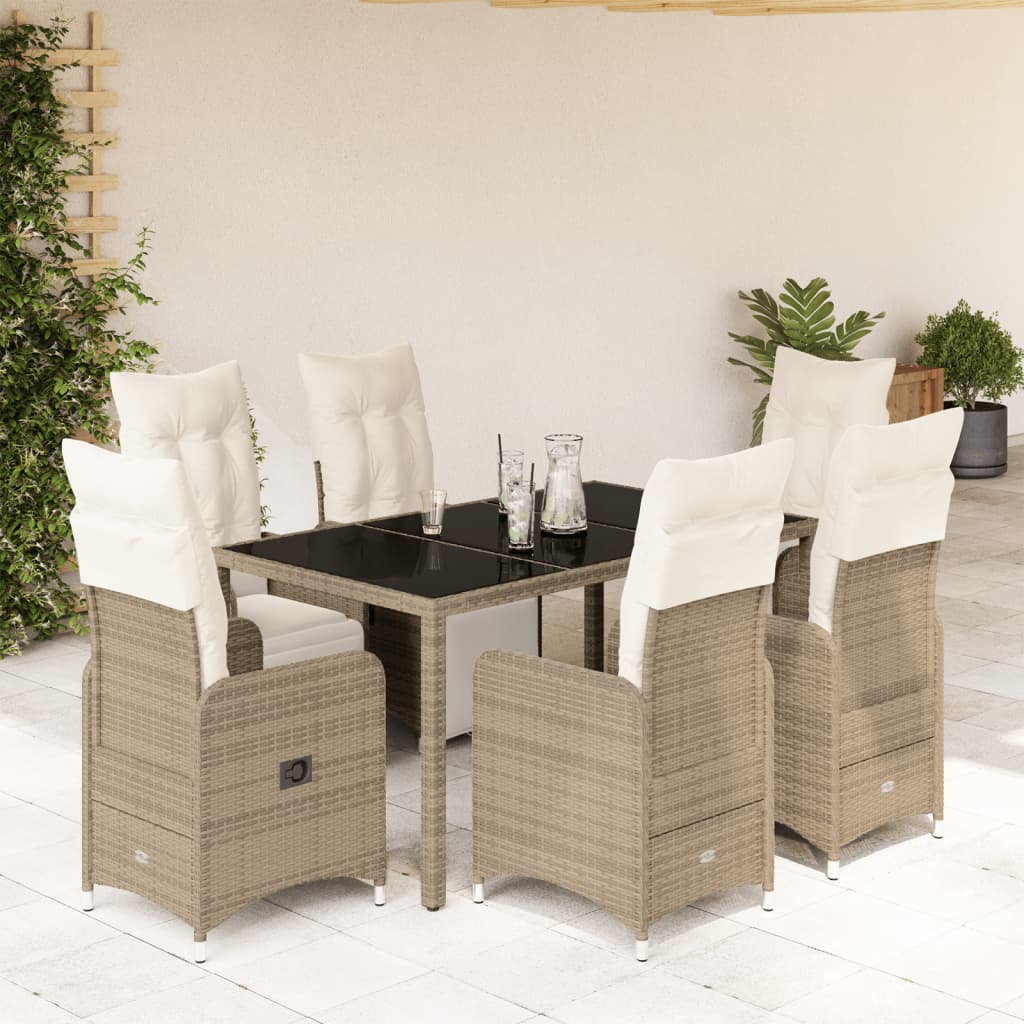 vidaXL 7-tlg. Garten-Bistro-Set mit Kissen Braun Poly Rattan