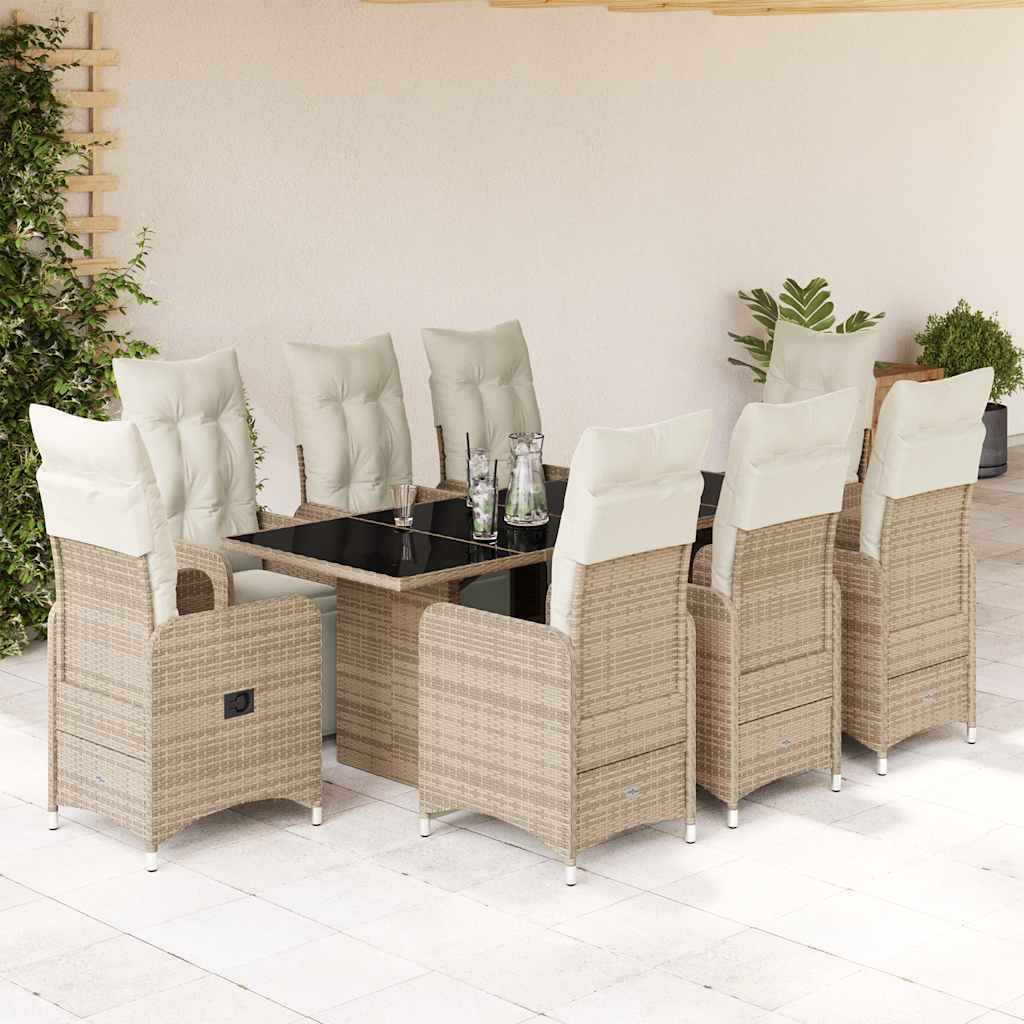 vidaXL 9-tlg. Garten-Bistro-Set mit Kissen Braun Poly Rattan