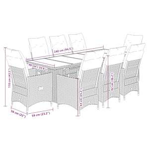 9dílný zahradní bistro set s poduškami černý polyratan - obrázek 7