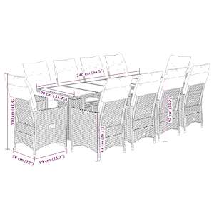 11dílný zahradní bistro set s poduškami černý polyratan - obrázek 9