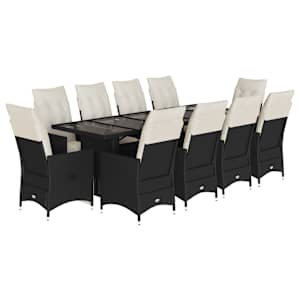 11dílný zahradní bistro set s poduškami černý polyratan - obrázek 2