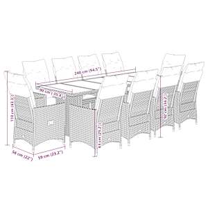 11dílný zahradní bistro set s poduškami černý polyratan - obrázek 9