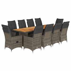 11dílný zahradní bistro set s poduškami šedý polyratan - obrázek 2