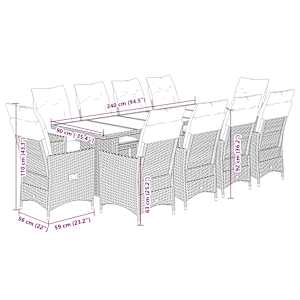 11dílný zahradní bistro set s poduškami šedý polyratan - obrázek 7