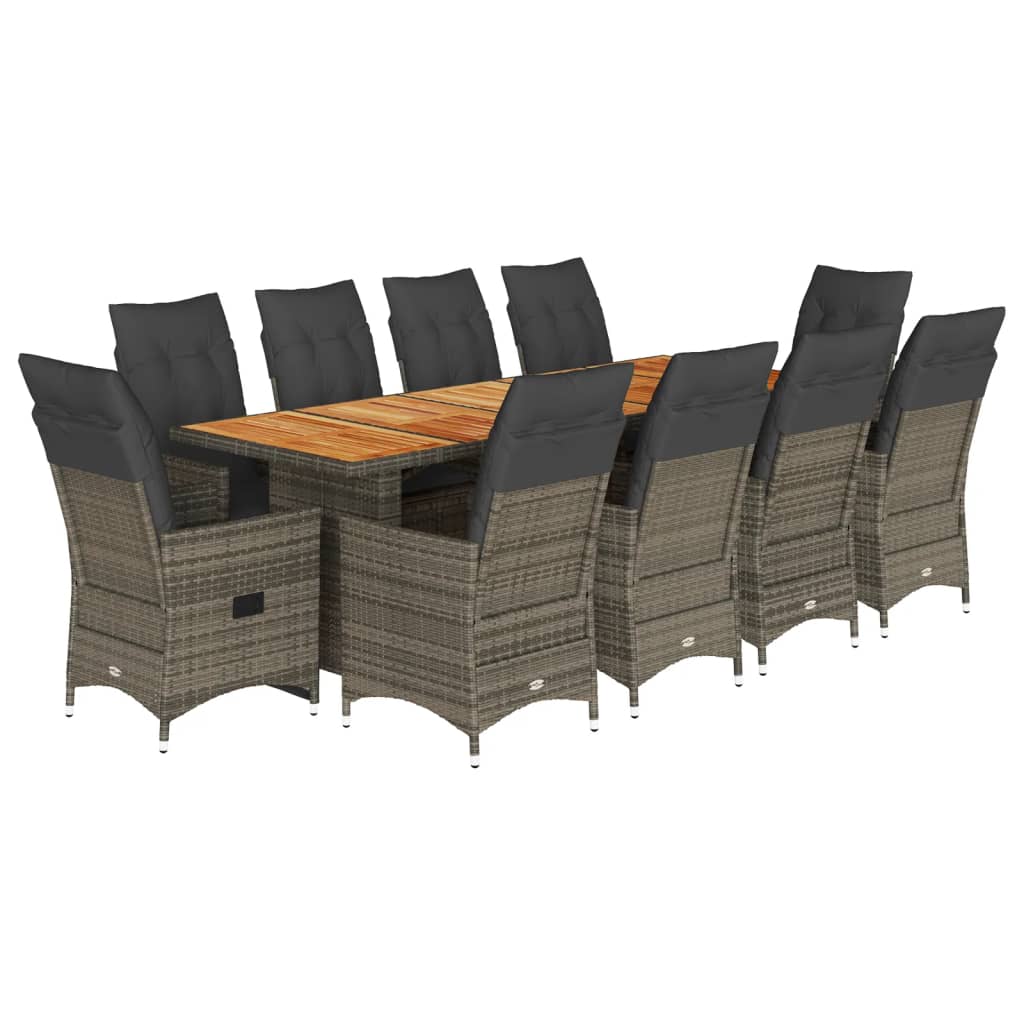 vidaXL 11dílný zahradní bistro set s poduškami šedý polyratan