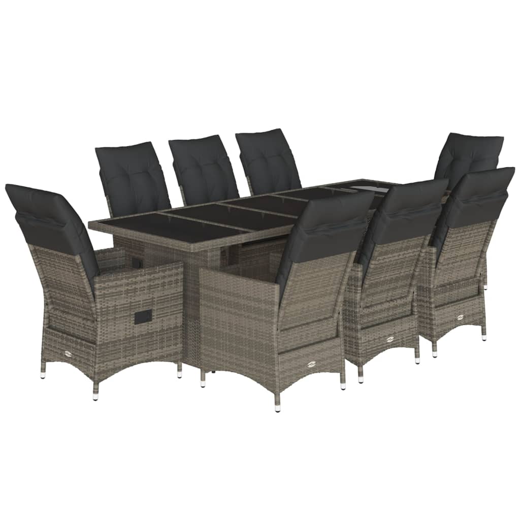 vidaXL 9dílný zahradní bistro set s poduškami šedý polyratan