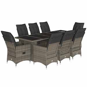 9dílný zahradní bistro set s poduškami šedý polyratan - obrázek 2