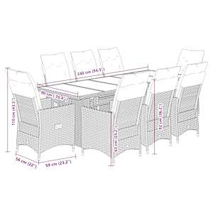 9dílný zahradní bistro set s poduškami šedý polyratan - obrázek 7