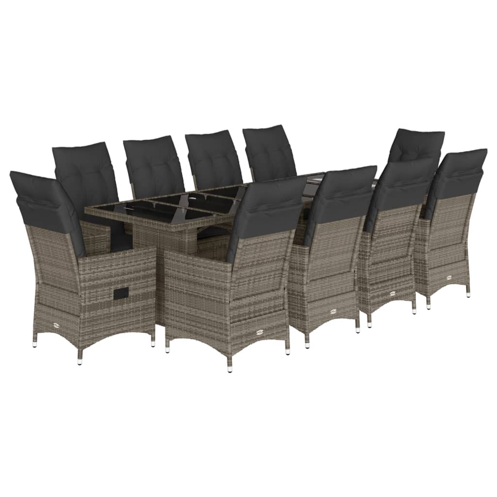 vidaXL 11dílný zahradní bistro set s poduškami šedý polyratan