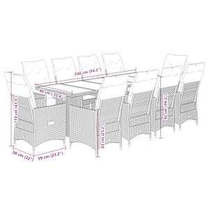 11dílný zahradní bistro set s poduškami šedý polyratan - obrázek 7